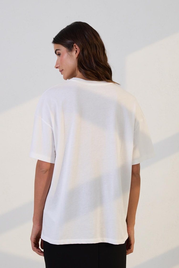 Ekru Baskılı Omuz Ve Boyun Detaylı Bisiklet Yaka T-Shirt Kadın T-Shirt modelleri