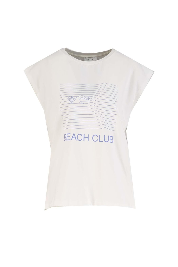 Ekru Beach Club Baskılı T-Shirt Kadın Kategorisiz modelleri