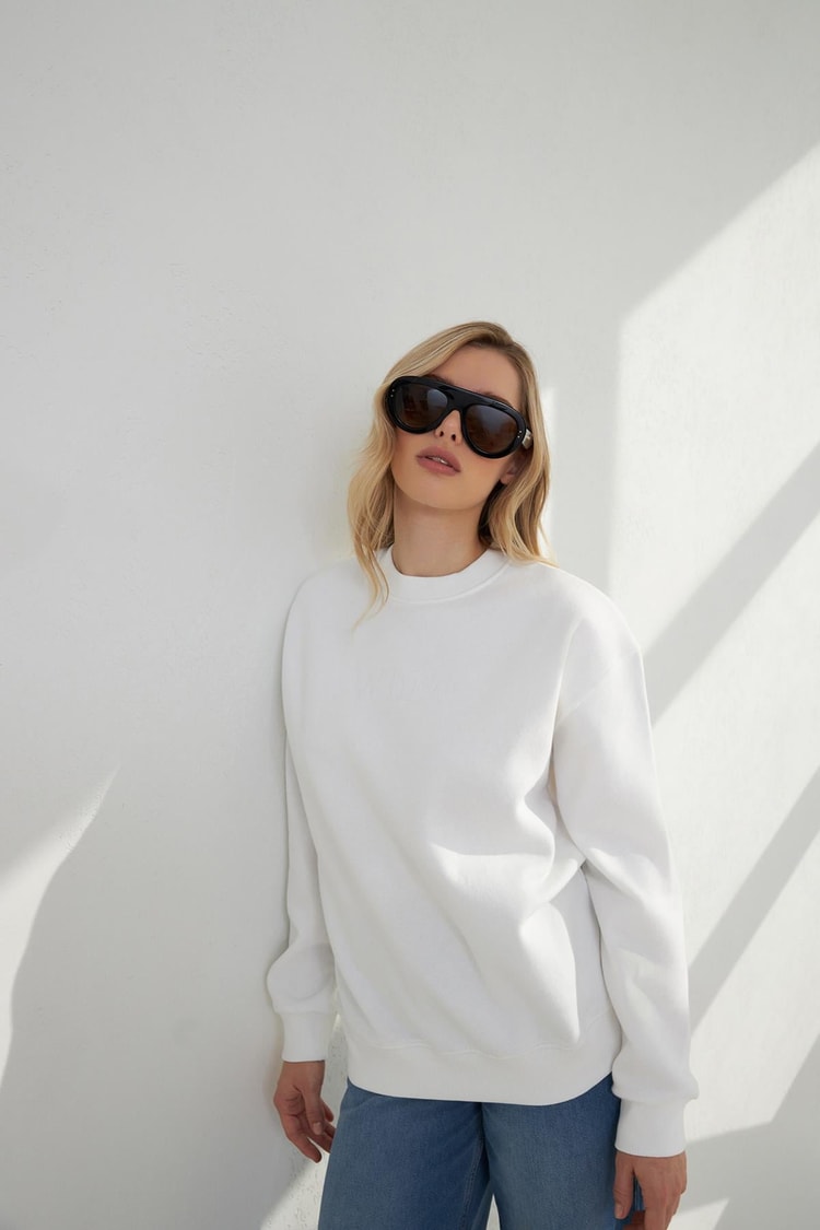 Ekru Bisiklet Yaka Baskı Detaylı Uzun Kollu Sweatshirt Kadın Kategorisiz modelleri