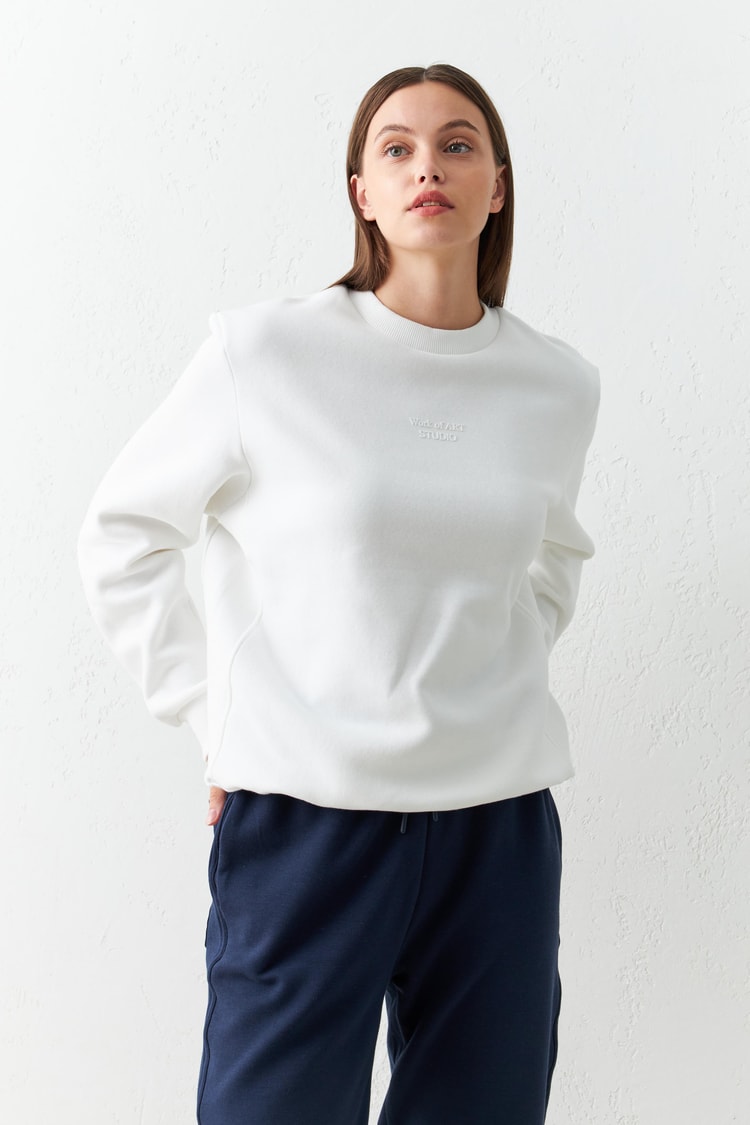 Ekru Bisiklet Yaka Baskı Detaylı Kısa Kollu T-Shirt Kadın Kategorisiz modelleri