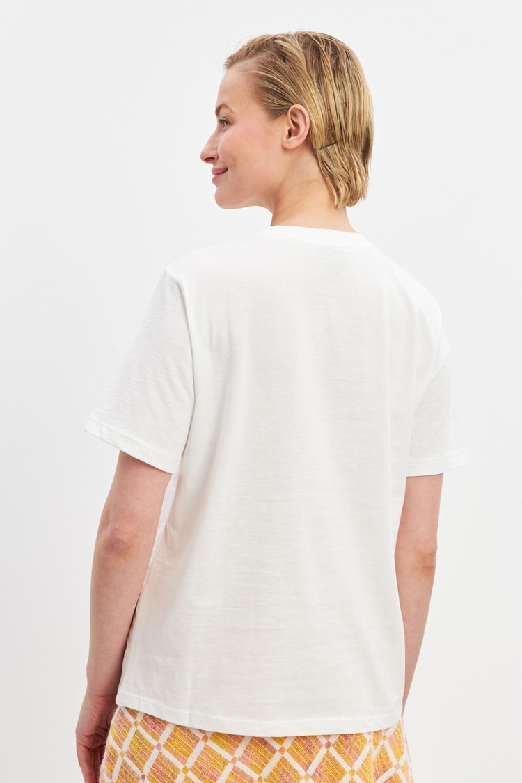Ekru Bisiklet Yaka Mini Baskı Detaylı Basic T-Shirt Kadın Kategorisiz modelleri
