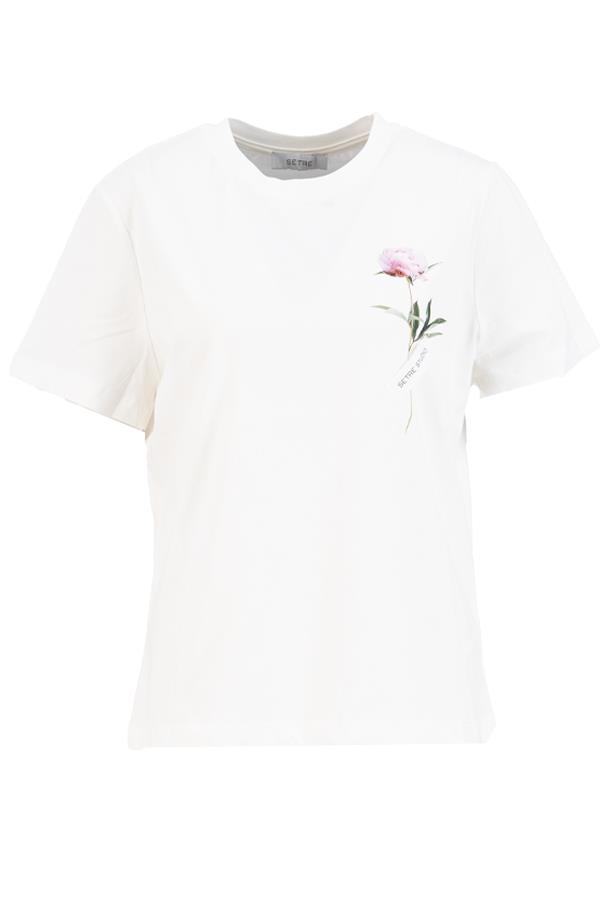 Ekru Çiçek Detaylı Setre Bantlı T-Shirt Kadın T-Shirt modelleri