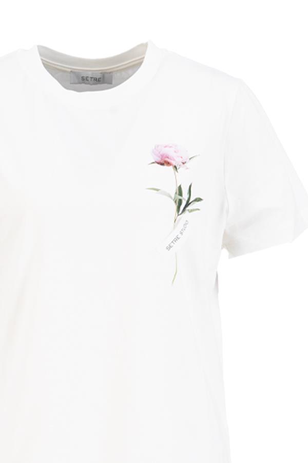 Ekru Çiçek Detaylı Setre Bantlı T-Shirt Kadın T-Shirt modelleri