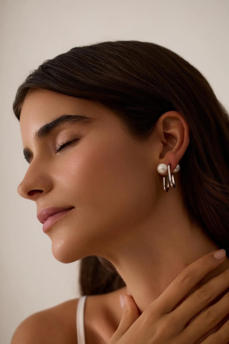 Ekru Çift Taraf Kullanımlı İnci Kapamalı Rose Gold Vıp Halka Küpe Kadın Kategorisiz modelleri