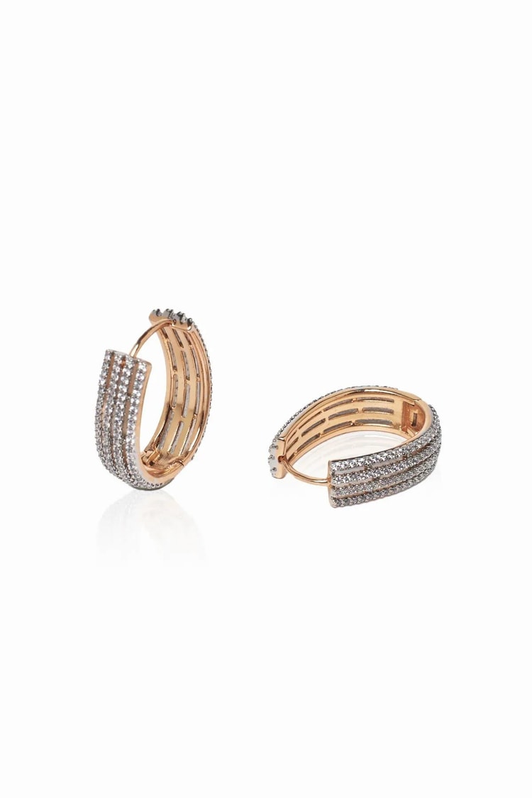 Ekru Çift Yönlü Zirkon Taş Kaplı Rose Gold Halka Küpe 25mm Kadın Kategorisiz modelleri
