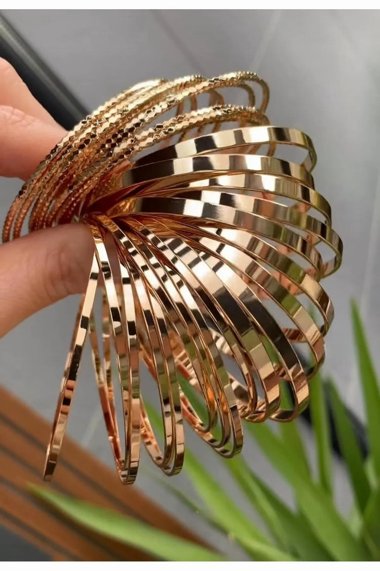 Ekru Desenli 3 Lü Rose Gold Ajda Bilezik 60mm Kadın Kategorisiz modelleri