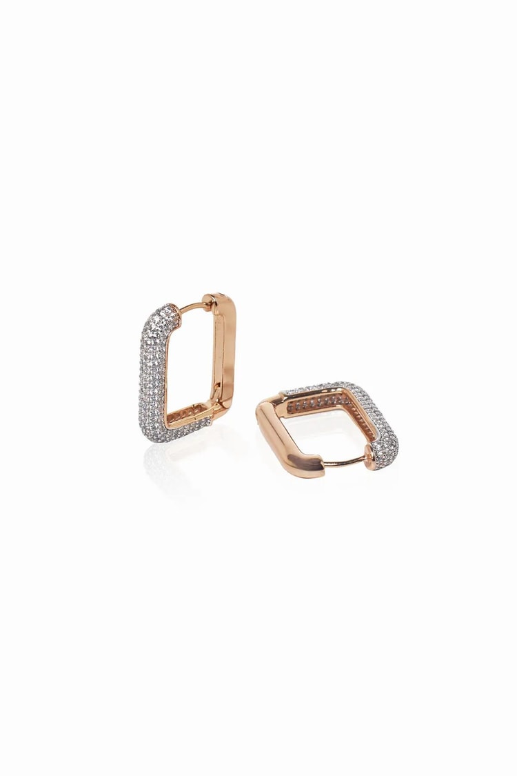 Ekru Gömme Taşlı Rose Gold Kare Halka Küpe 20mm Kadın Kategorisiz modelleri