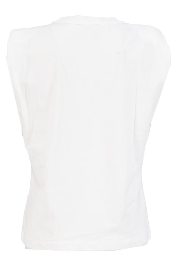 Ekru İnci Detaylı Baskılı Vatkalı 0 Kollu T-Shirt Kadın T-Shirt modelleri