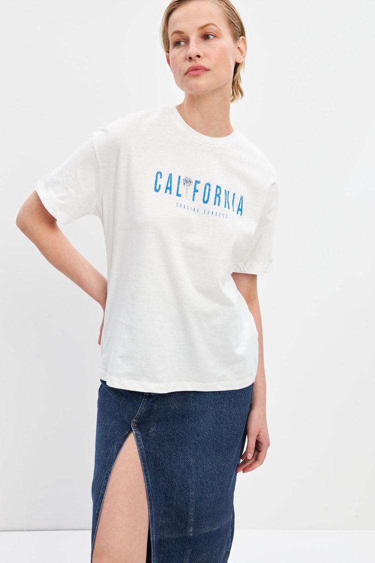 Ekru Kısa Kollu Baskılı Bisiklet Yaka T-Shirt Kadın Kategorisiz modelleri