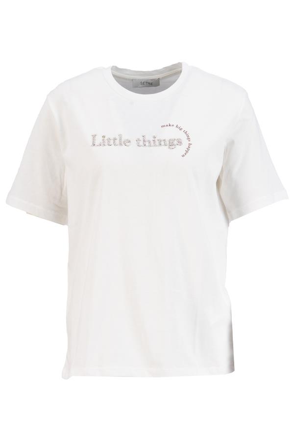 Ekru Mini Baskı Detaylı Bisiklet Yaka Kısa Kollu T-Shirt Kadın T-Shirt modelleri