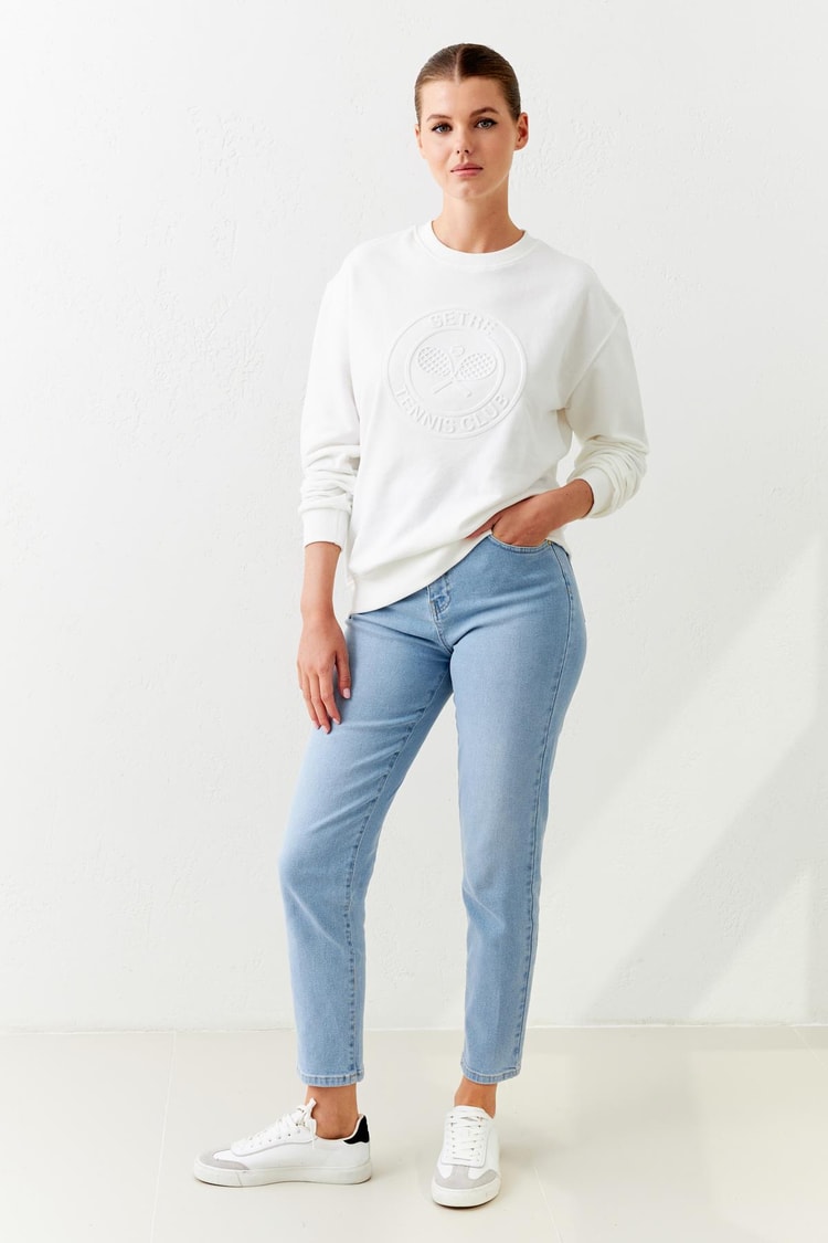 Ekru Omuz Detaylı Bisiklet Yaka Uzun Kollu Sweatshirt Kadın Kategorisiz modelleri