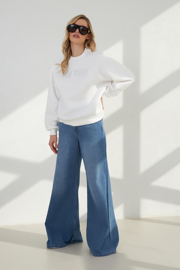 Ekru Sim Ve Baskı Detaylı Bisiklet Yaka Uzun Kollu Sweatshirt Kadın Kategorisiz modelleri
