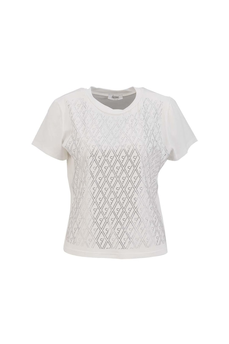 Ekru Simli Bisiklet Yaka Tişört Kadın T-Shirt modelleri