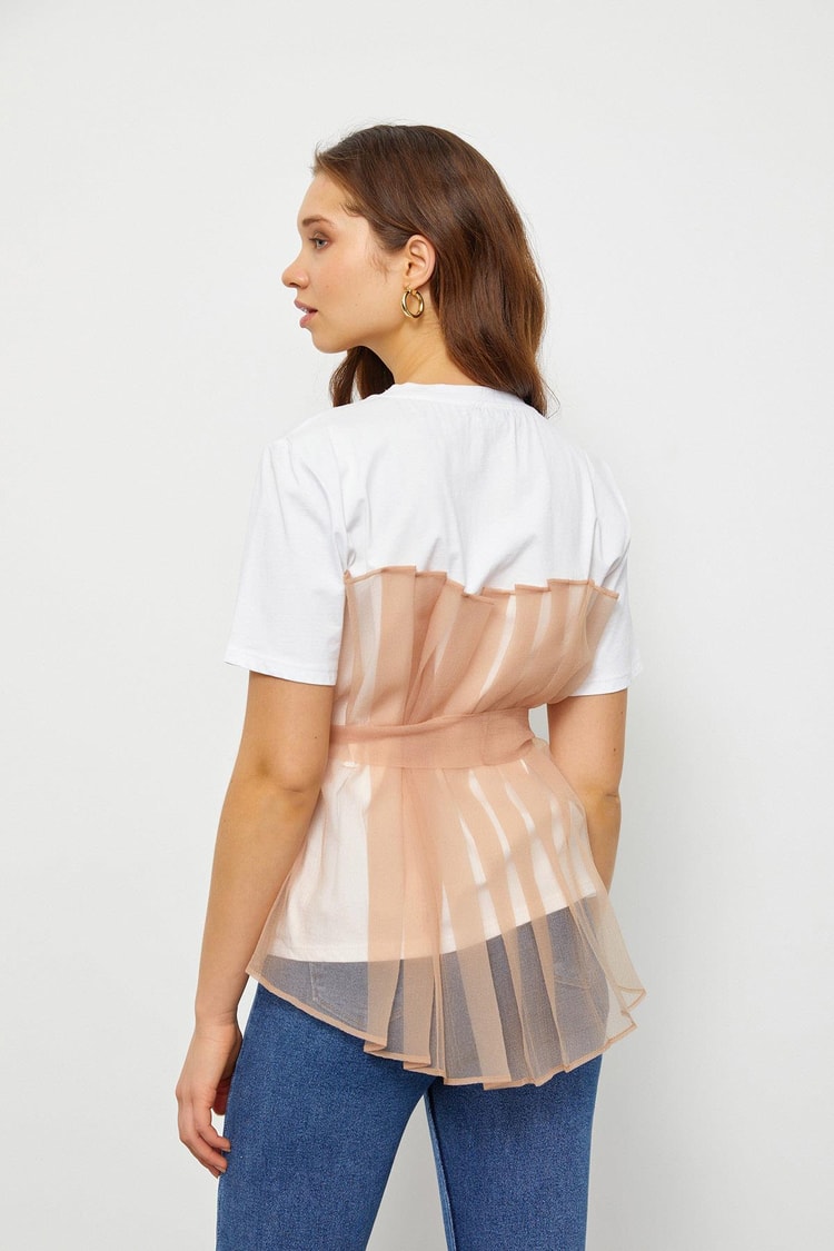 Ekru-Somon 1YM2CTS0087 T-SHIRT Kadın T-Shirt modelleri