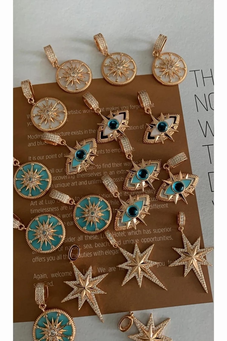 Ekru Taşlı Kutup Yıldızı Rose Gold Vıp Charm Kolye Bileklik Ucu Kadın Kategorisiz modelleri