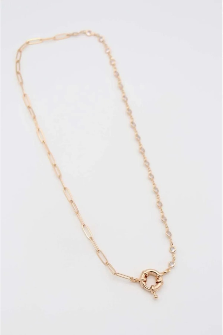 Ekru Tek Tarafı Taş Detaylı Dümen Kilitli Rose Gold Vıp Kolye Kadın Kategorisiz modelleri