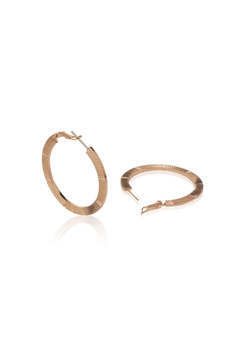 Ekru Tırtık Detaylı Rose Gold Yassı Halka Küpe 40mm Kadın Kategorisiz modelleri