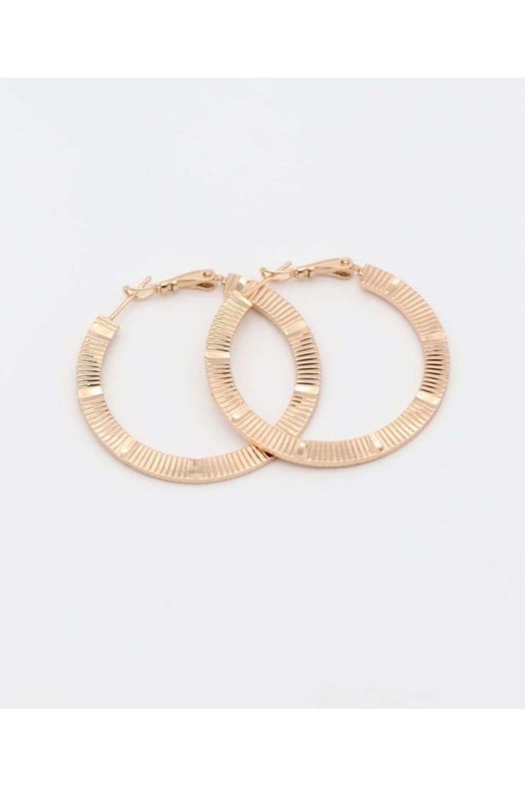 Ekru Tırtık Detaylı Rose Gold Yassı Halka Küpe 40mm Kadın Kategorisiz modelleri