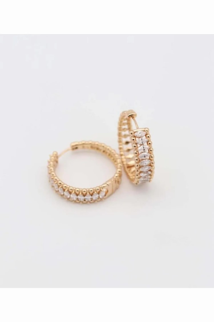 Ekru Vıp Seri Mekik Taş Rose Gold Halka Küpe 25mm Kadın Küpe modelleri