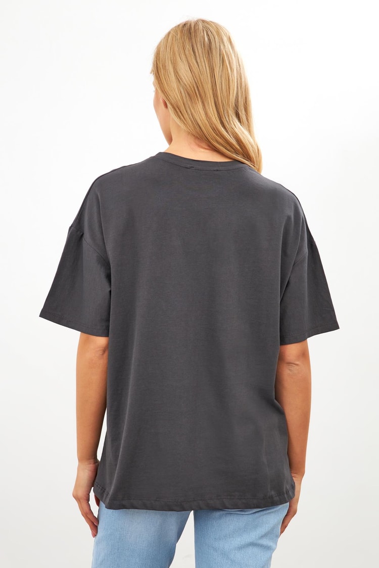 Füme Düz Basic Bisiklet Yaka T-Shirt Kadın T-Shirt modelleri