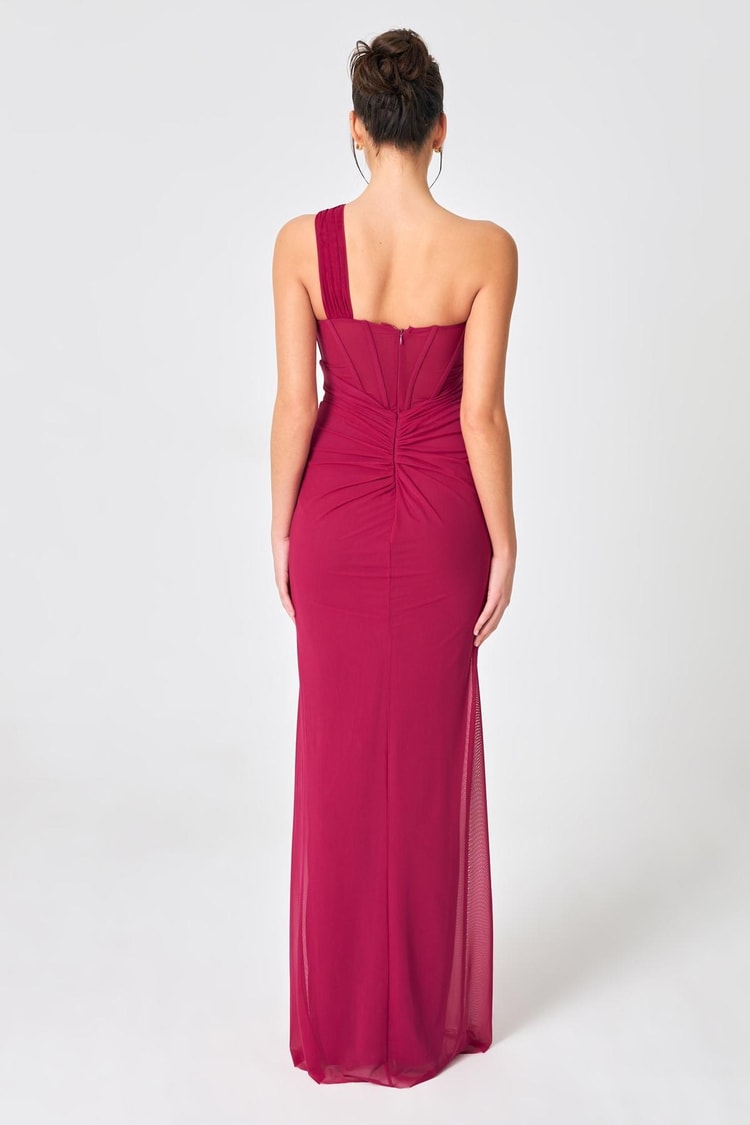 Fuşya Balen Ve Drape Detaylı Tek Omuz Abiye Kadın Kategorisiz modelleri