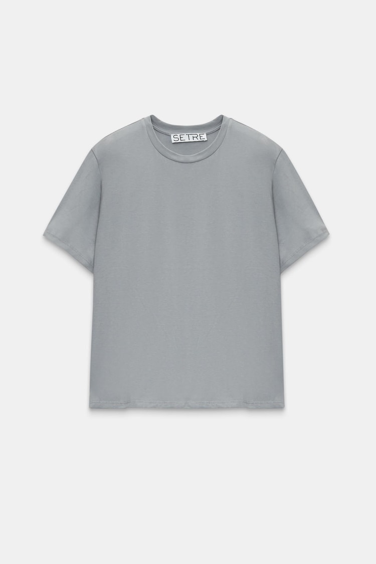 Gri Bisiklet Yaka Düz T-Shirt Kadın T-Shirt modelleri