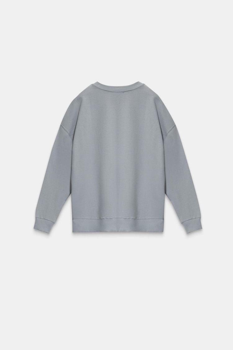 Gri Bisiklet Yaka Mini Baskı Detaylı Uzun Kollu Sweatshirt Kadın Sweatshirt modelleri