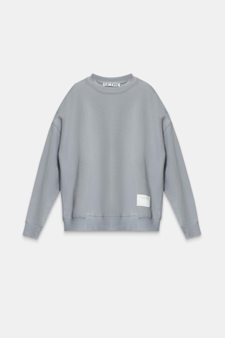 Gri Bisiklet Yaka Mini Baskı Detaylı Uzun Kollu Sweatshirt Kadın Sweatshirt modelleri