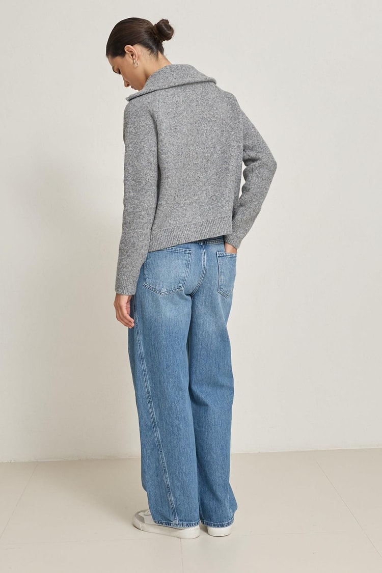 Gri Uzun Kollu Fermuar Detaylı Triko Kadın Sweatshirt modelleri