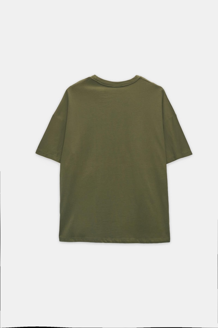 Haki Bisiklet Yaka Oversize Düz T-Shirt Kadın T-Shirt modelleri