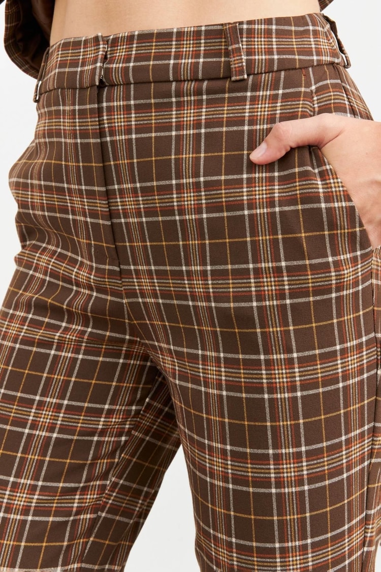 Kahve Ekose Blazer Pantolon Takım Kadın Takım Elbise modelleri
