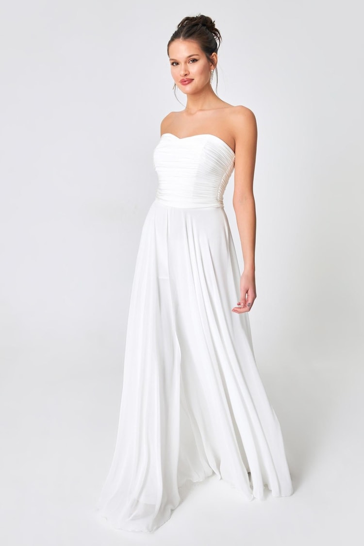 Kemik Straplez Drape  Ve Tül Detaylı Abiye Elbise Kadın Kategorisiz modelleri