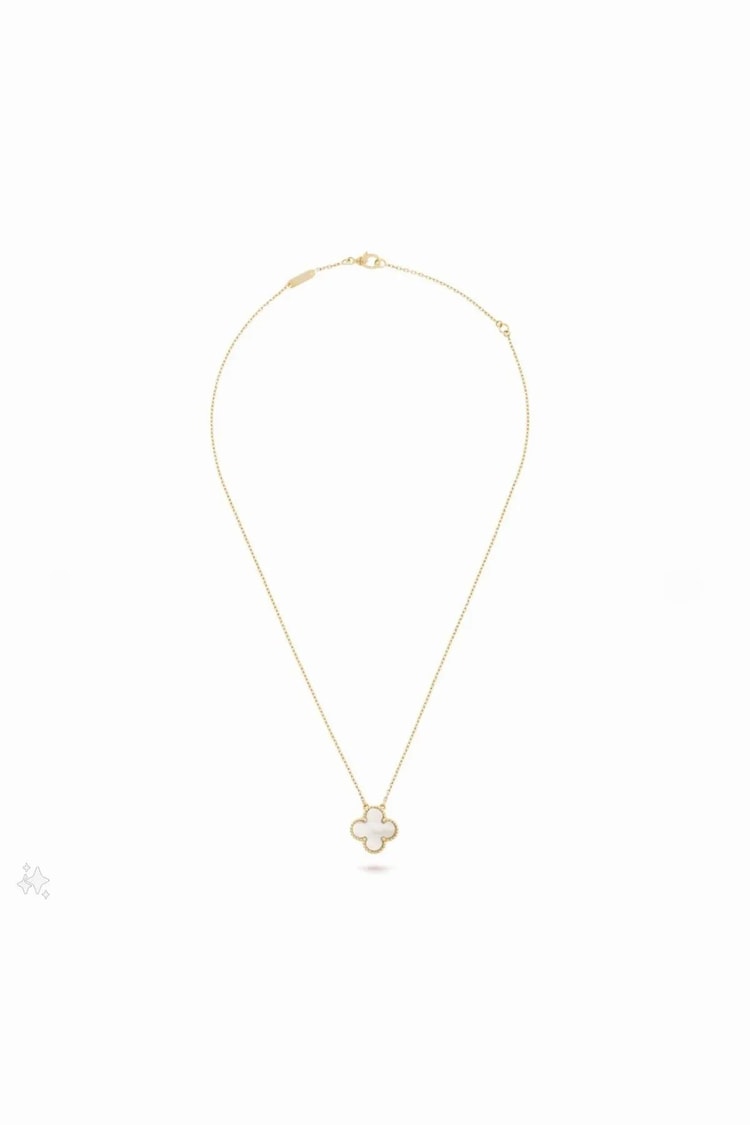 Kırık Beyaz Van Cleef Çelik Vintage Alhambra Model Beyaz Mineli Altın Zincir Tek Motif İthal Kolye Kadın Kategorisiz modelleri