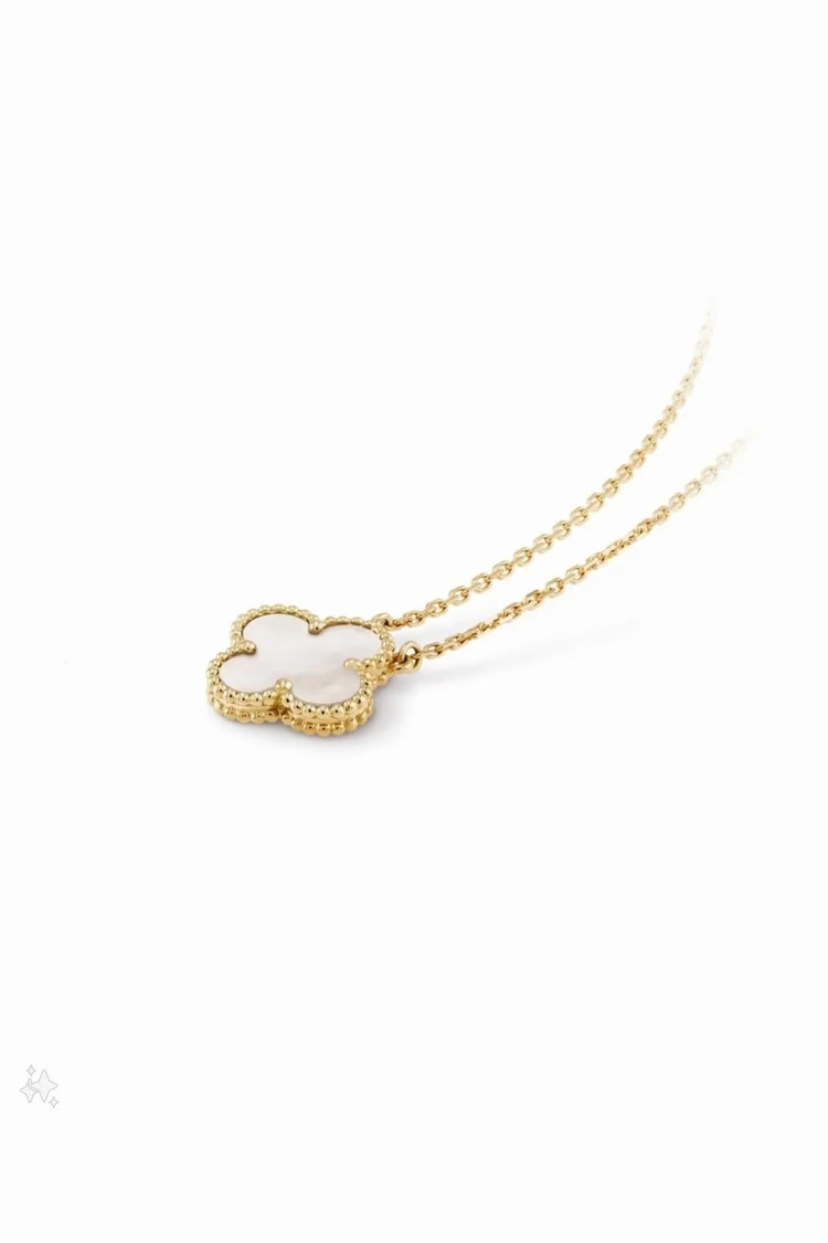 Kırık Beyaz Van Cleef Çelik Vintage Alhambra Model Beyaz Mineli Altın Zincir Tek Motif İthal Kolye Kadın Kategorisiz modelleri