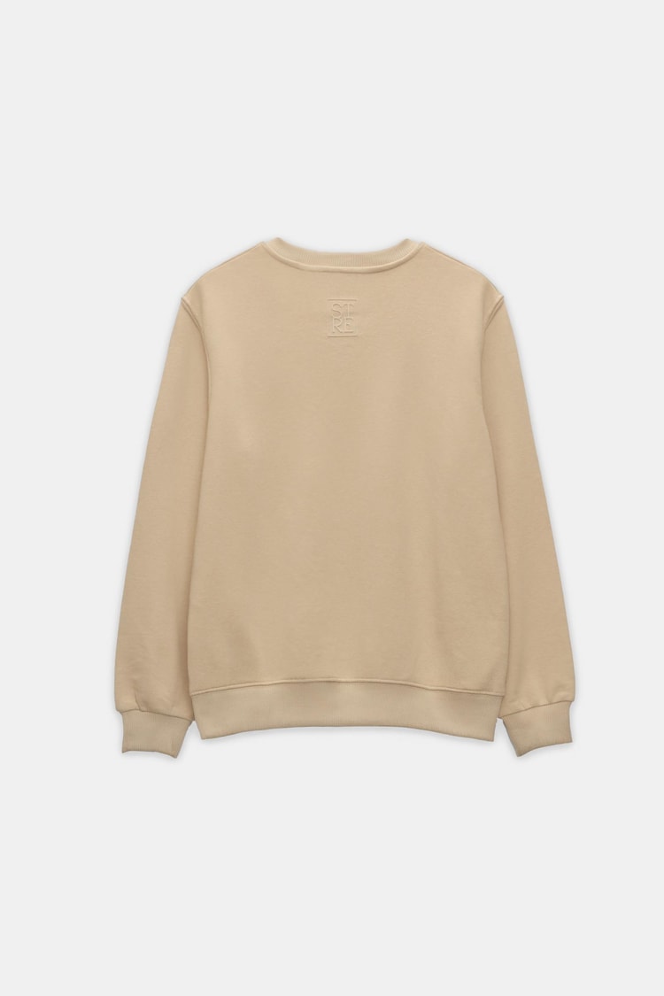 Koyu Bej Basic Bisiklet Yaka Uzun Kollu Sweatshirt Kadın Sweatshirt modelleri