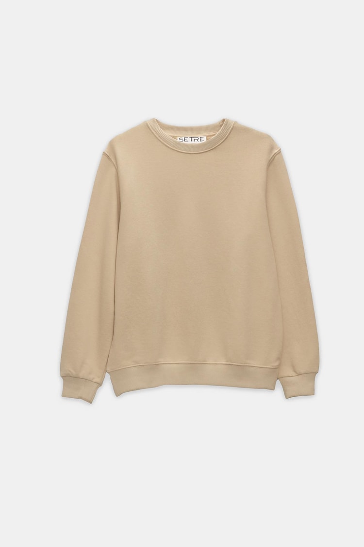 Koyu Bej Basic Bisiklet Yaka Uzun Kollu Sweatshirt Kadın Sweatshirt modelleri