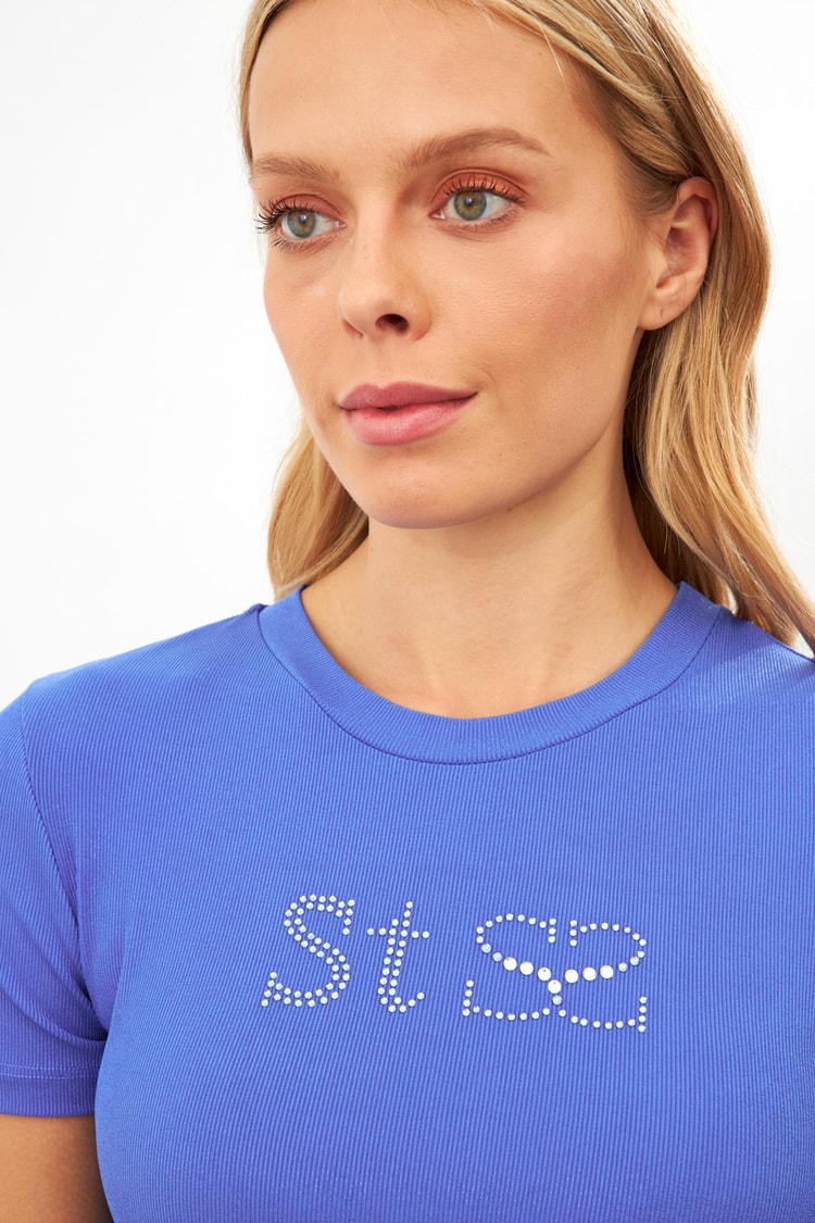 Koyu Mavi Taşlı Kısa Kollu T-Shirt Kadın T-Shirt modelleri