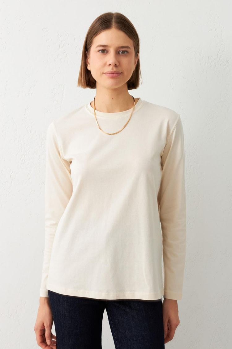 Krem Bisiklet Yaka Uzun Kollu Sweatshirt Kadın Kategorisiz modelleri