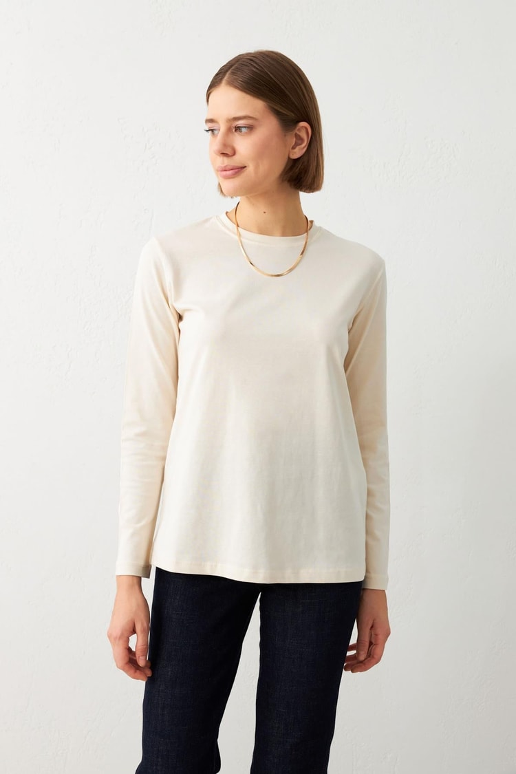 Krem Bisiklet Yaka Uzun Kollu Sweatshirt Kadın Kategorisiz modelleri
