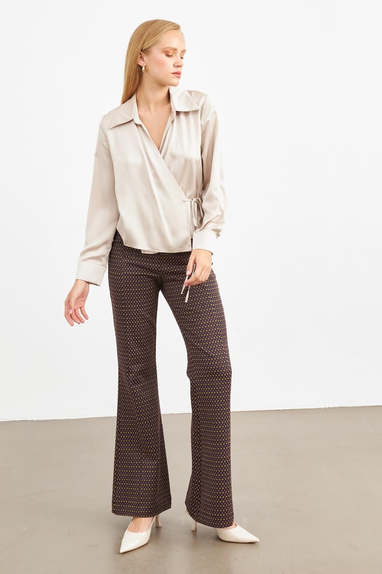 Kum Kruvaze Uzun Kollu Gömlek Kadın Gömlek modelleri