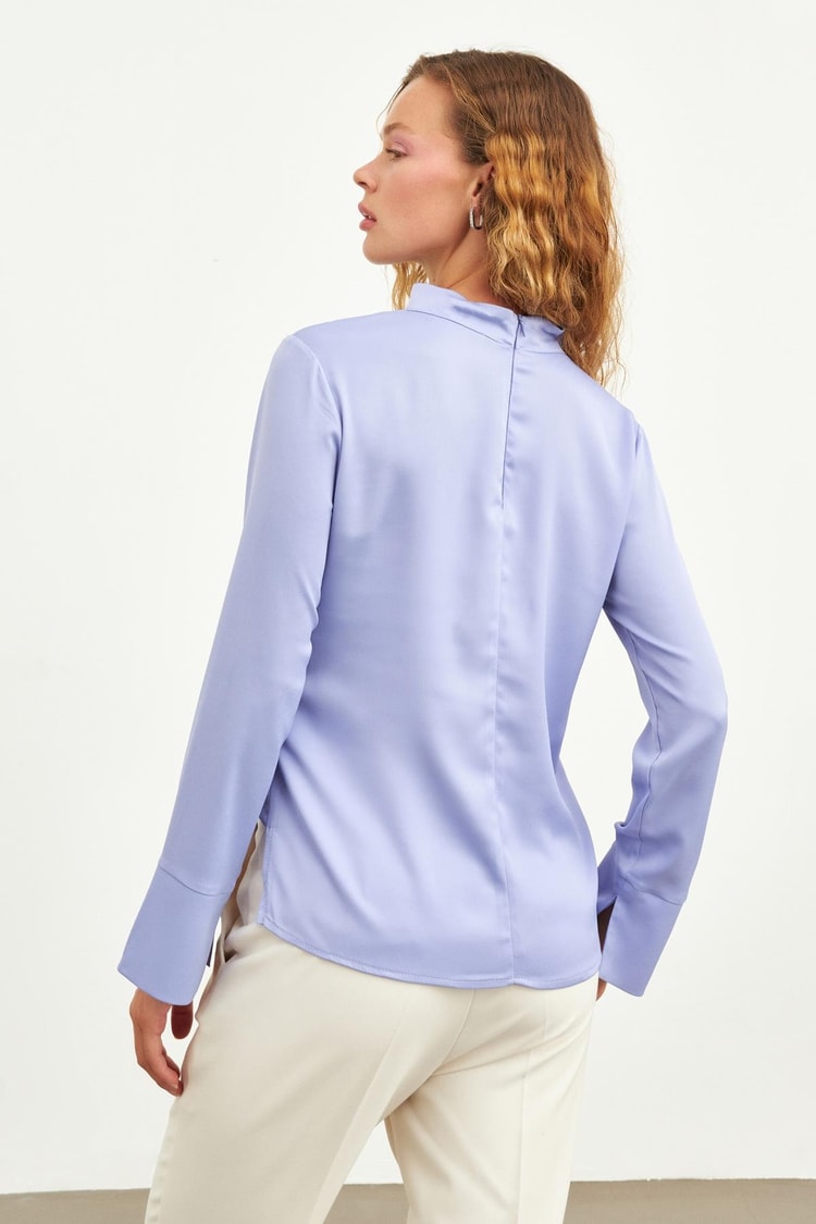 Lila Omuz Detaylı Bluz Kadın Bluz modelleri