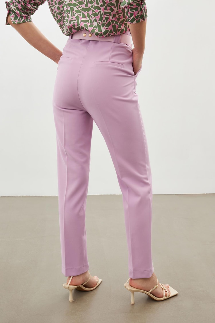 Lila Tam Bel  Hazır Kemer Detaylı Fit Pantolon Kadın Pantolon modelleri