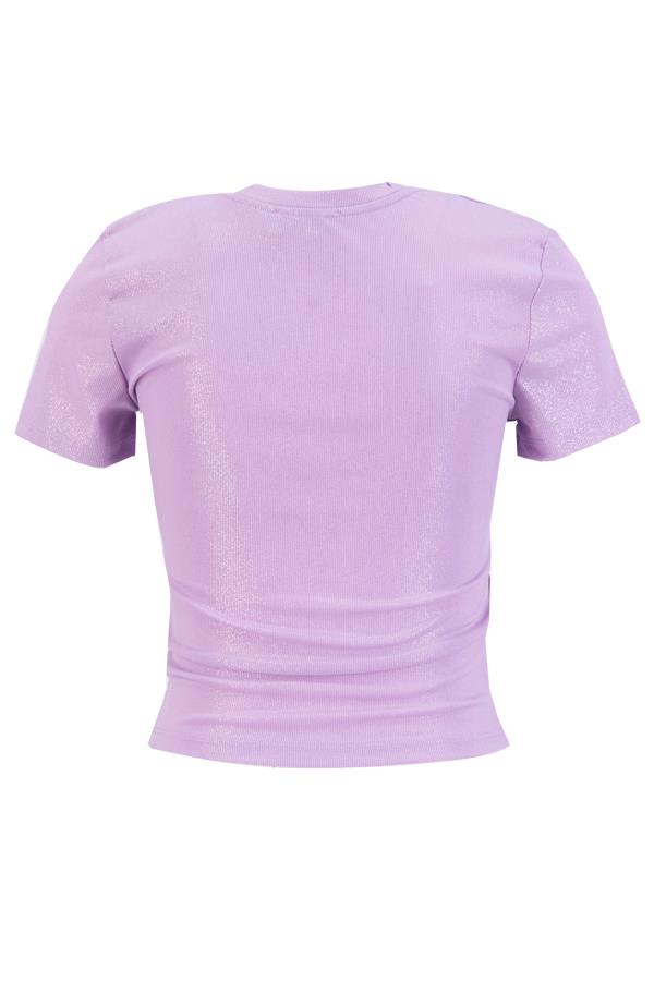Lila Taşlı Kısa Kollu T-Shirt Kadın T-Shirt modelleri