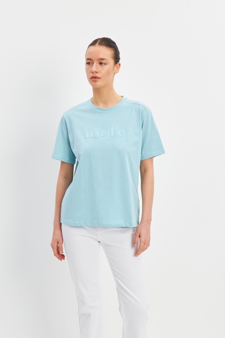 Mavi Baskı Detaylı Bisiklet Yaka Basic T-Shirt Kadın T-Shirt modelleri