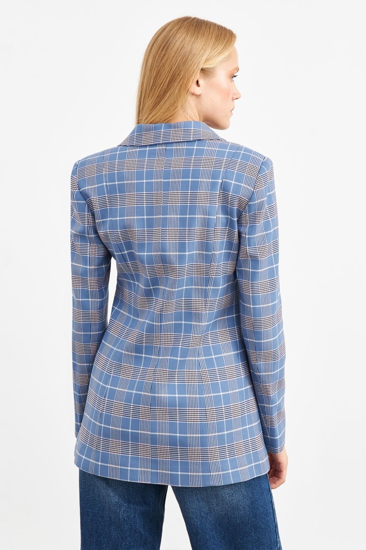 Mavi Çizgi Desenli Blazer Ceket Kadın Ceket modelleri