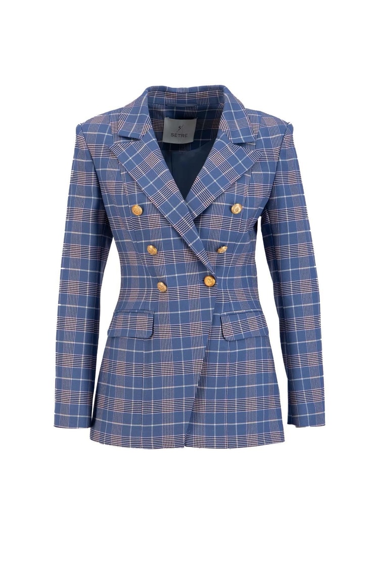 Mavi Çizgi Desenli Blazer Ceket Kadın Ceket modelleri