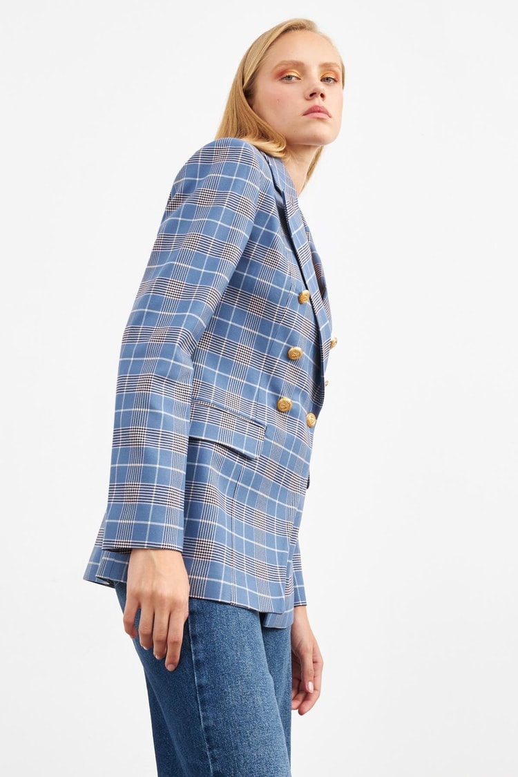 Mavi Çizgi Desenli Blazer Ceket Kadın Ceket modelleri