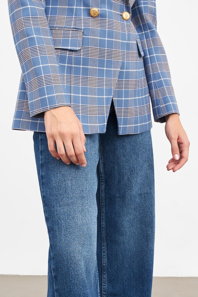 Mavi Çizgi Desenli Blazer Ceket Kadın Ceket modelleri