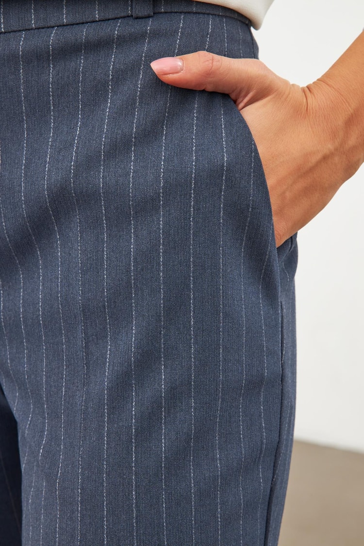 Mavi Çizgili Dar Paça Pantolon Kadın Pantolon modelleri