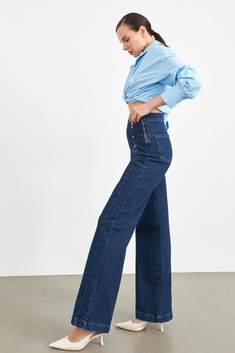 Mavi Düğme Detaylı Jeans Kadın Kategorisiz modelleri